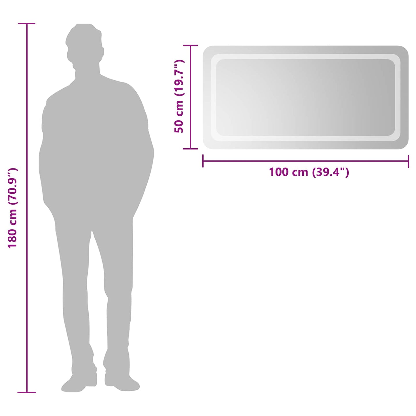 LED Bathroom Mirror Transparent 100 x 50 cm Tempered Glass