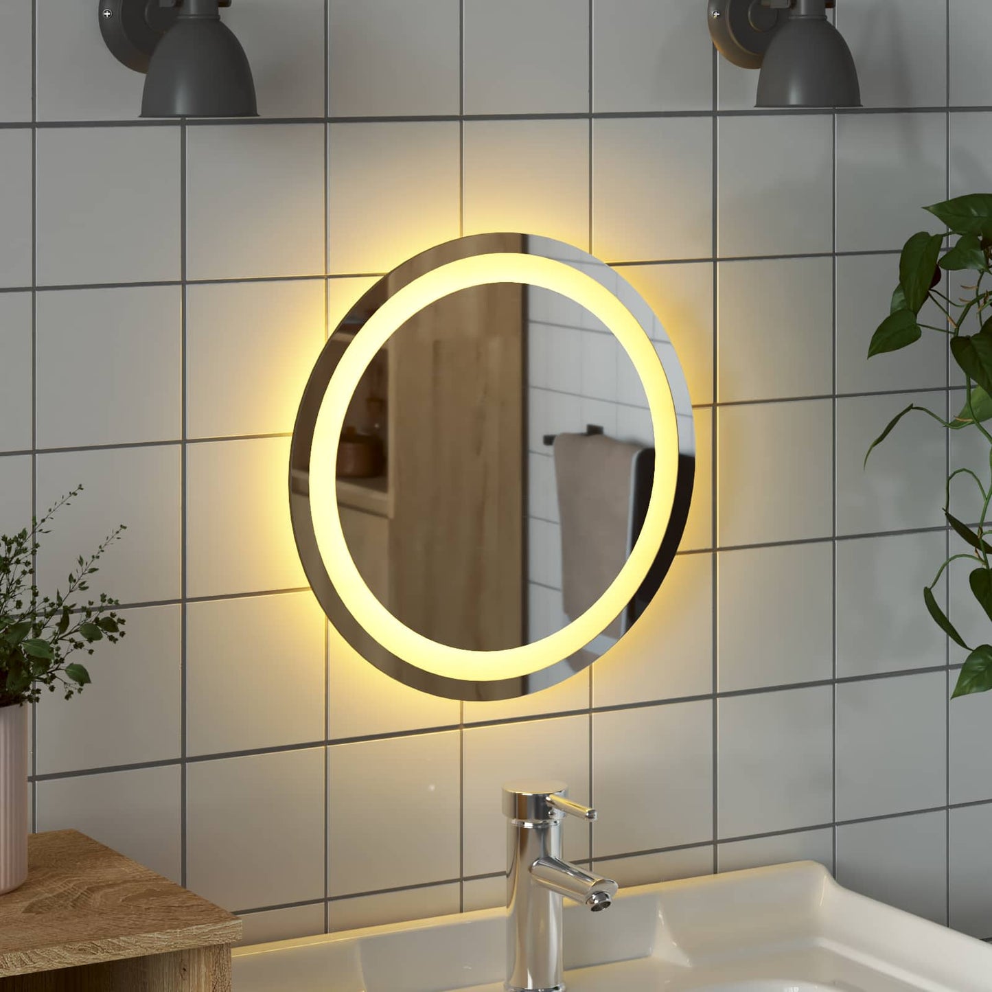LED Bathroom Mirror Transparent Ø 40 cm Tempered Glass