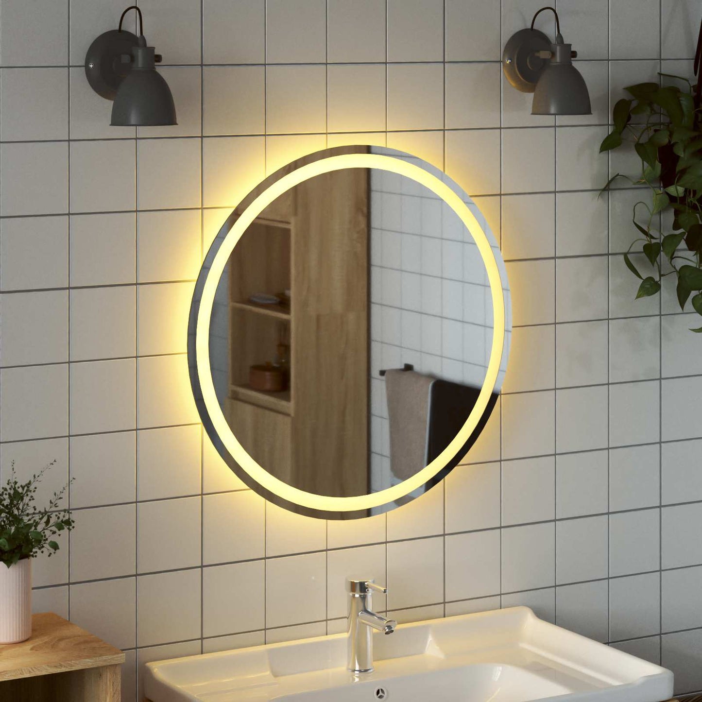 LED Bathroom Mirror Transparent Ø 70 cm Tempered Glass