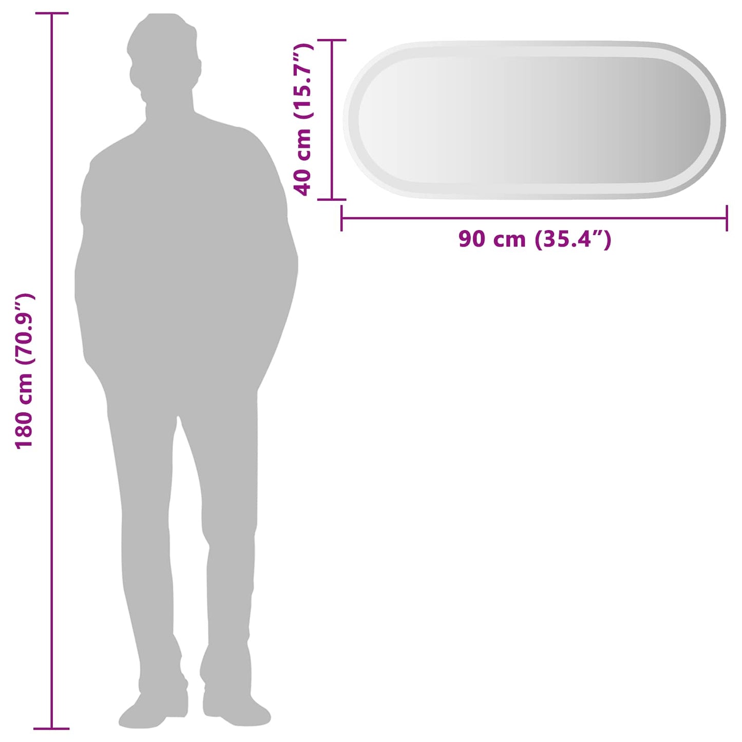 LED Bathroom Mirror Transparent 90 x 40 cm Tempered Glass