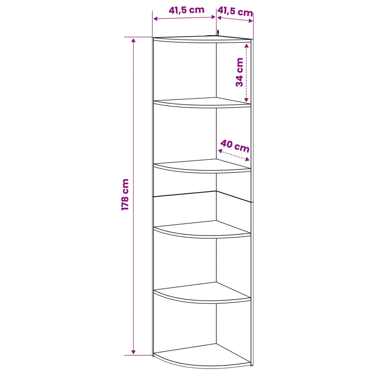 Corner Shelf 5-Tier 41.5 x 41.5 x 178 cm Engineered Wood