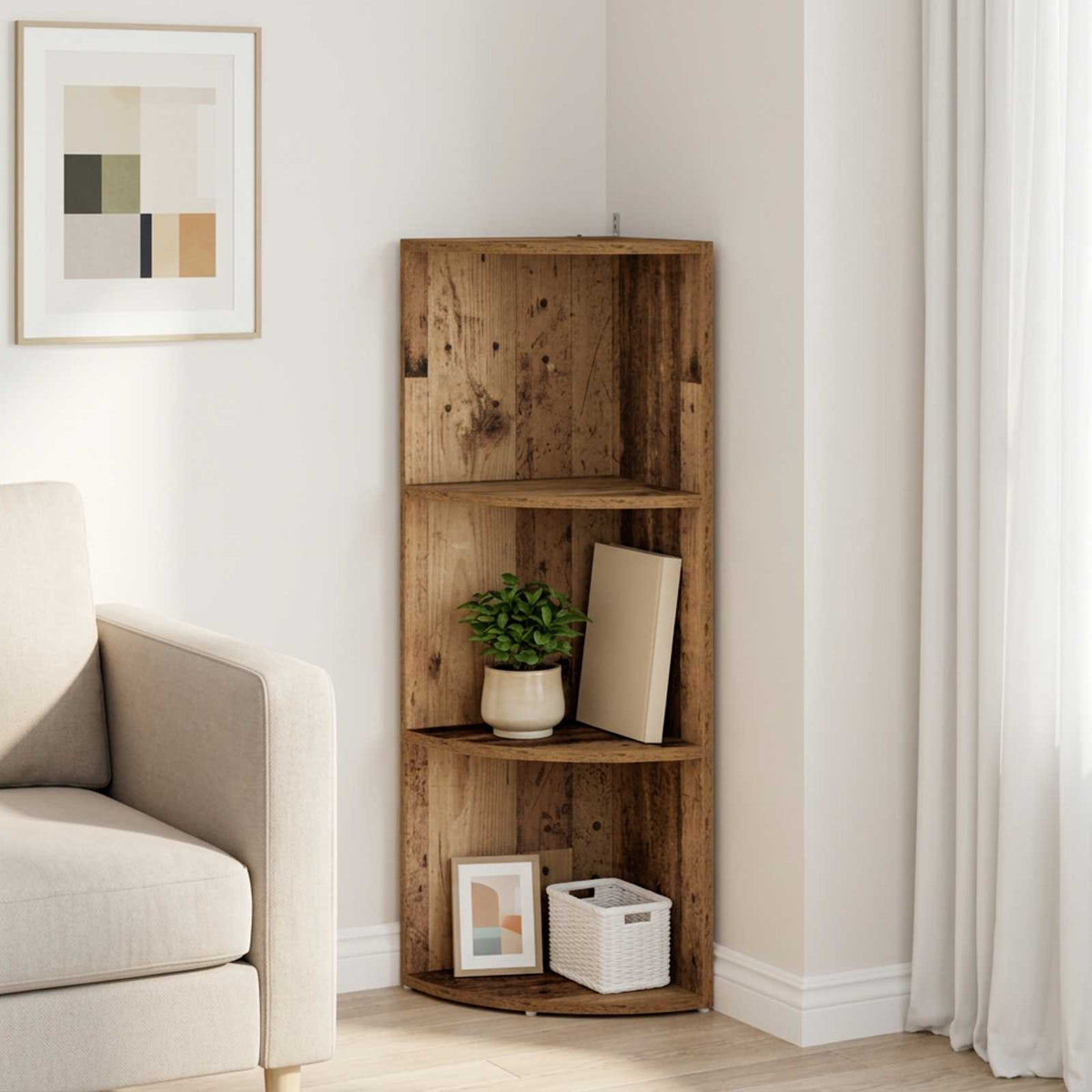 Corner Shelf 3-Tier 41.5 x 41.5 x 107.5 cm Engineered Wood