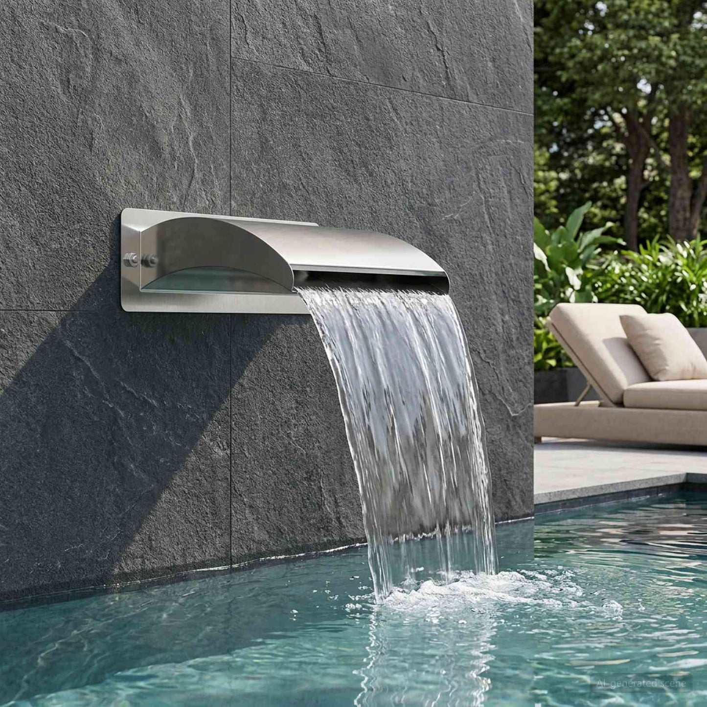 Pool Waterfall with LED Stainless Steel 304 30 x 9 x 26 cm