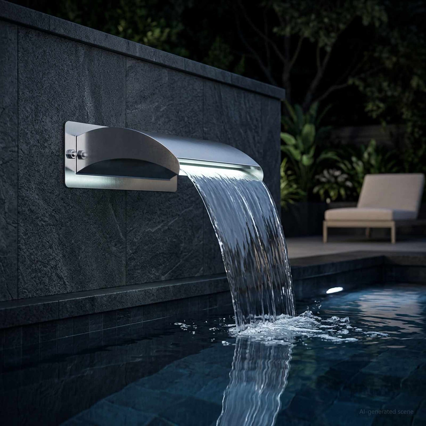 Pool Waterfall with LED Stainless Steel 304 30 x 9 x 26 cm