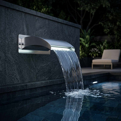 Pool Waterfall with LED Stainless Steel 304 30 x 9 x 26 cm