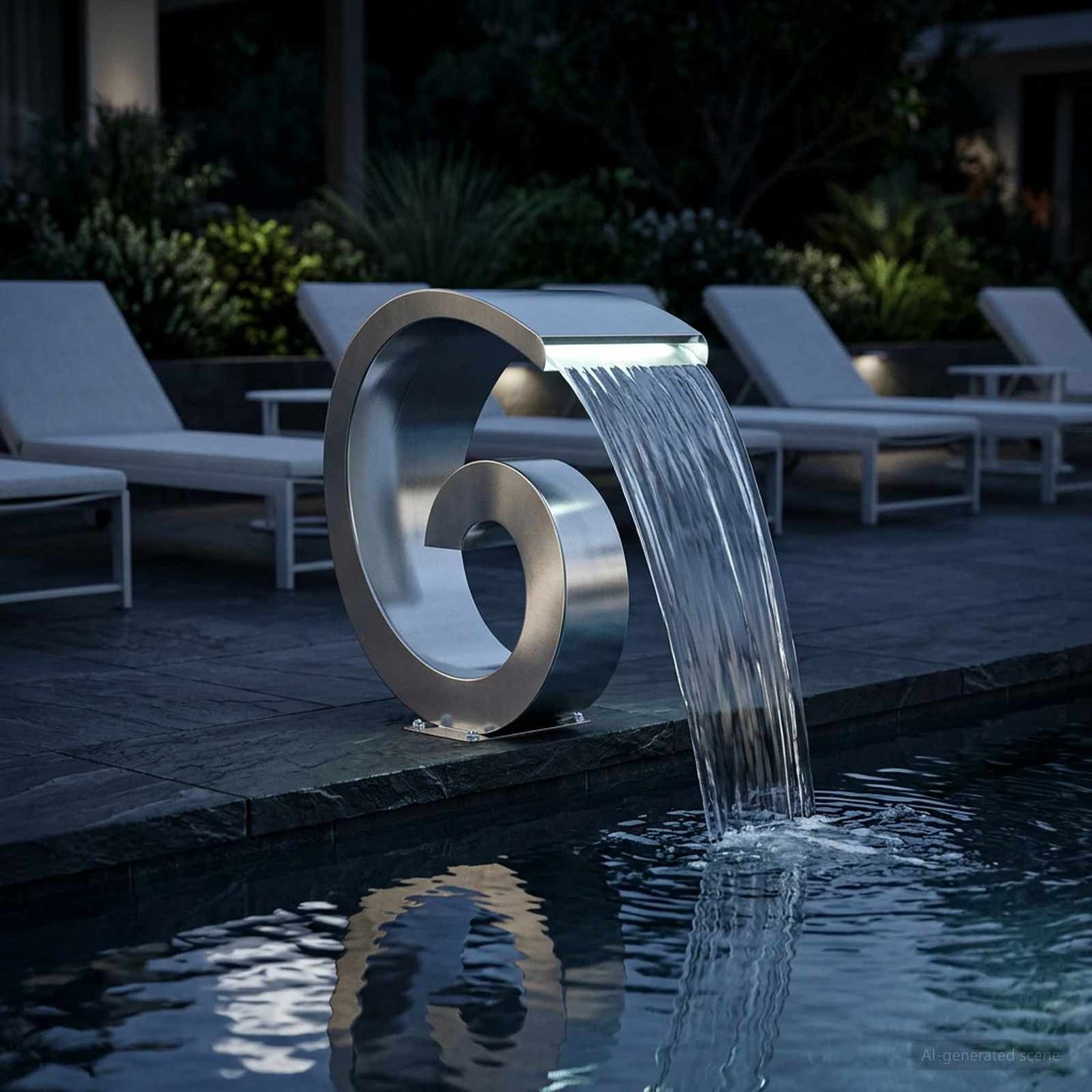 Pool Waterfall with LED Stainless Steel 304 50 x 30 x 53 cm