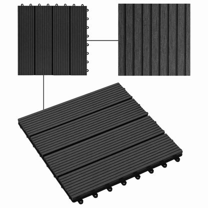 Decking Tile 22 pcs Black 30 x 30 cm WPC