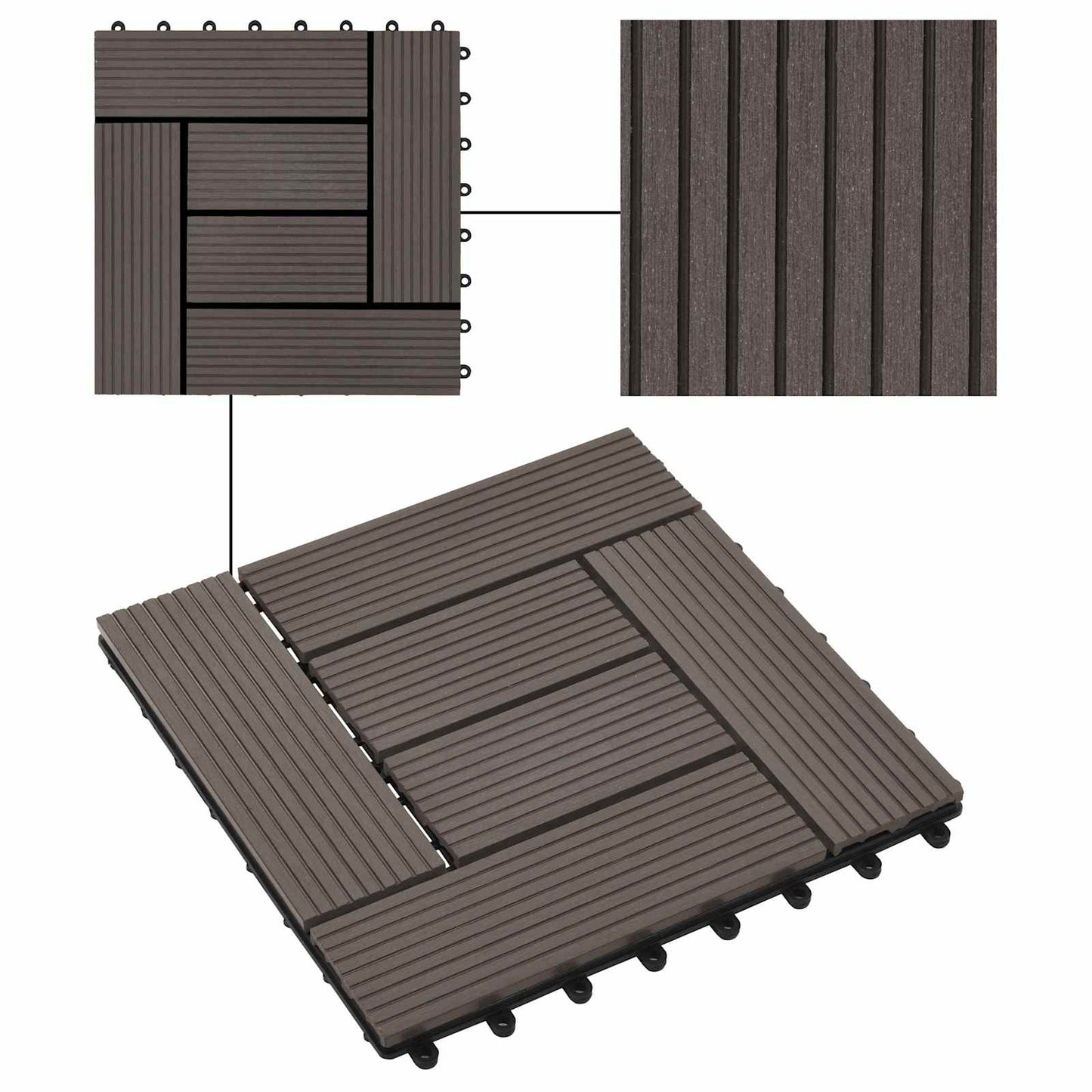 Decking Tile 22 pcs Dark Brown 30 x 30 cm WPC