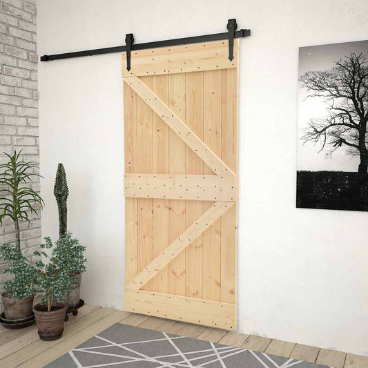 Sliding Door 80 x 210 cm Solid Pine Wood Natural and Black