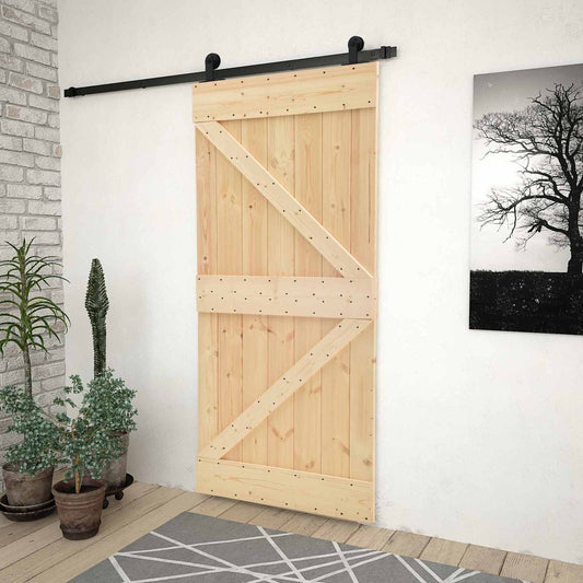 Sliding Door 80 x 210 cm Solid Pine Wood Natural and Black