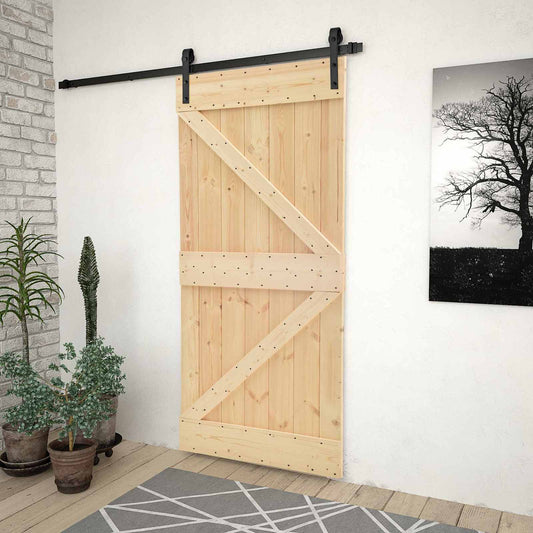 Sliding Door 80 x 210 cm Solid Pine Wood Natural and Black