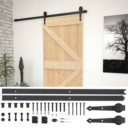 Sliding Door Natural and Black 90 x 210 cm Solid Pine Wood