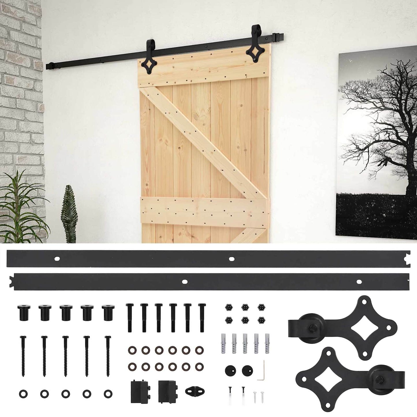 Sliding Door 90 x 210 cm Solid Pine Wood Natural and Black