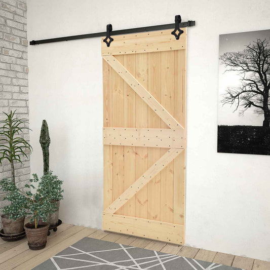 Sliding Door 90 x 210 cm Solid Pine Wood Natural and Black