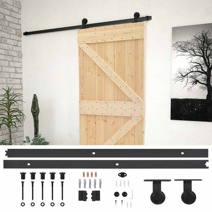 Sliding Door Natural and Black 90 x 210 cm Solid Pine Wood