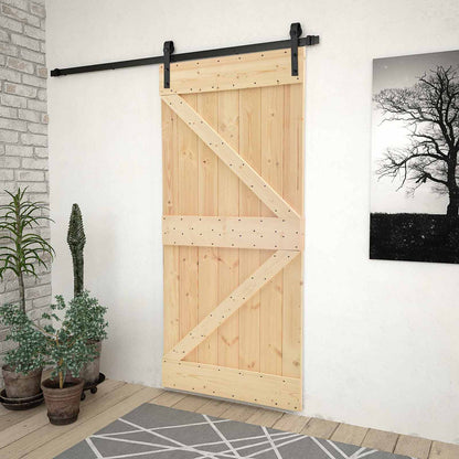 Sliding Door 90 x 210 cm Solid Pine Wood Natural and Black