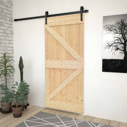Sliding Door 90 x 210 cm Solid Pine Wood Natural and Black