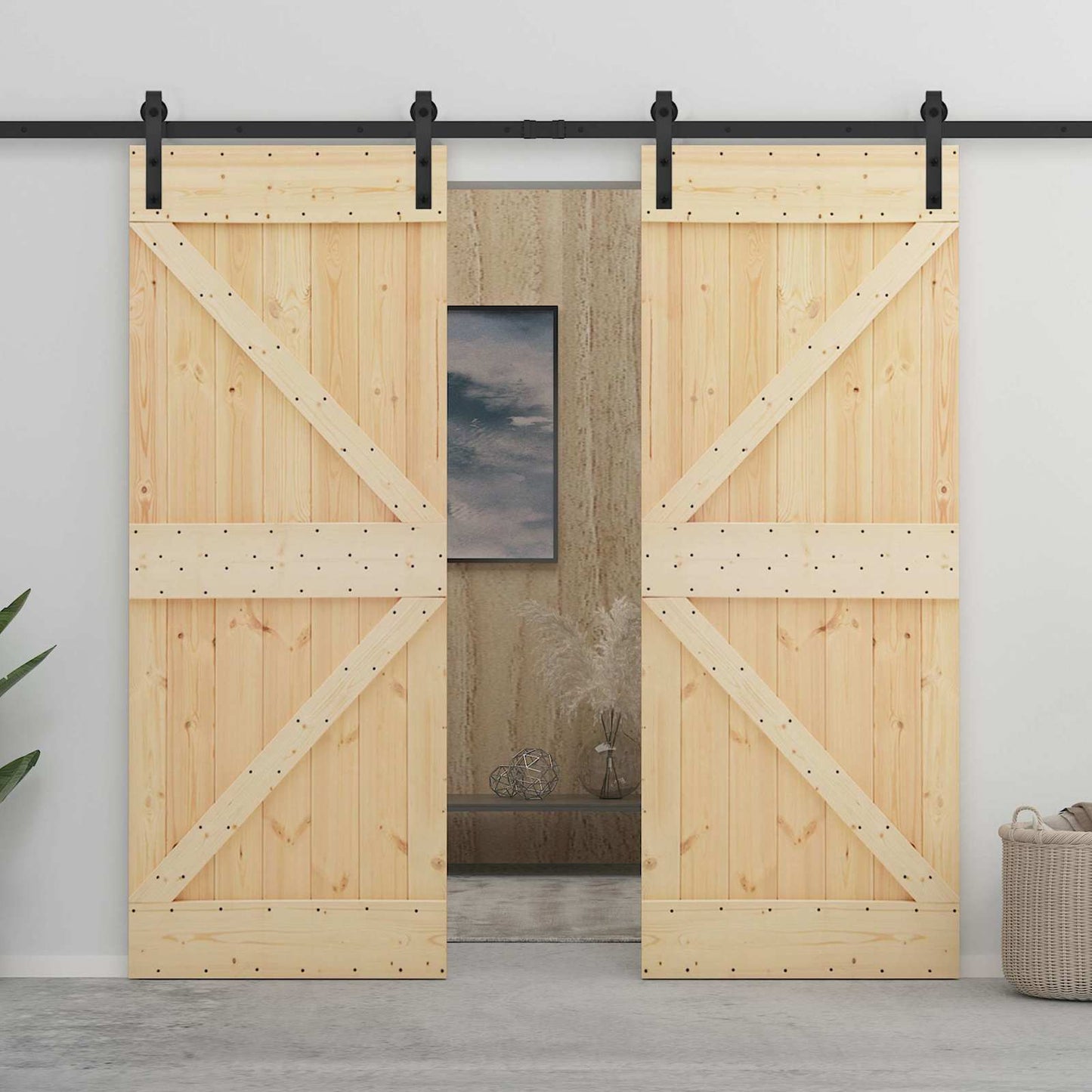 Sliding Door 90 x 210 cm Solid Pine Wood Natural and Black