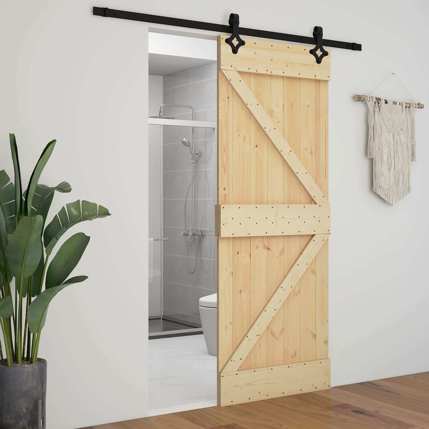 Sliding Door 100 x 210 cm Solid Pine Wood Natural and Black