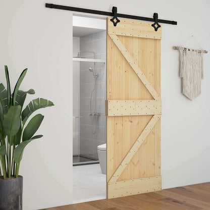 Sliding Door 100 x 210 cm Solid Pine Wood Natural and Black