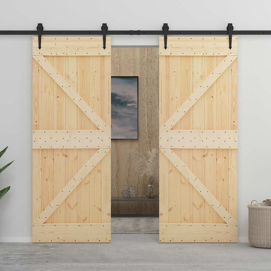 Sliding Door 2 pcs 80 x 210 cm Solid Pine Wood