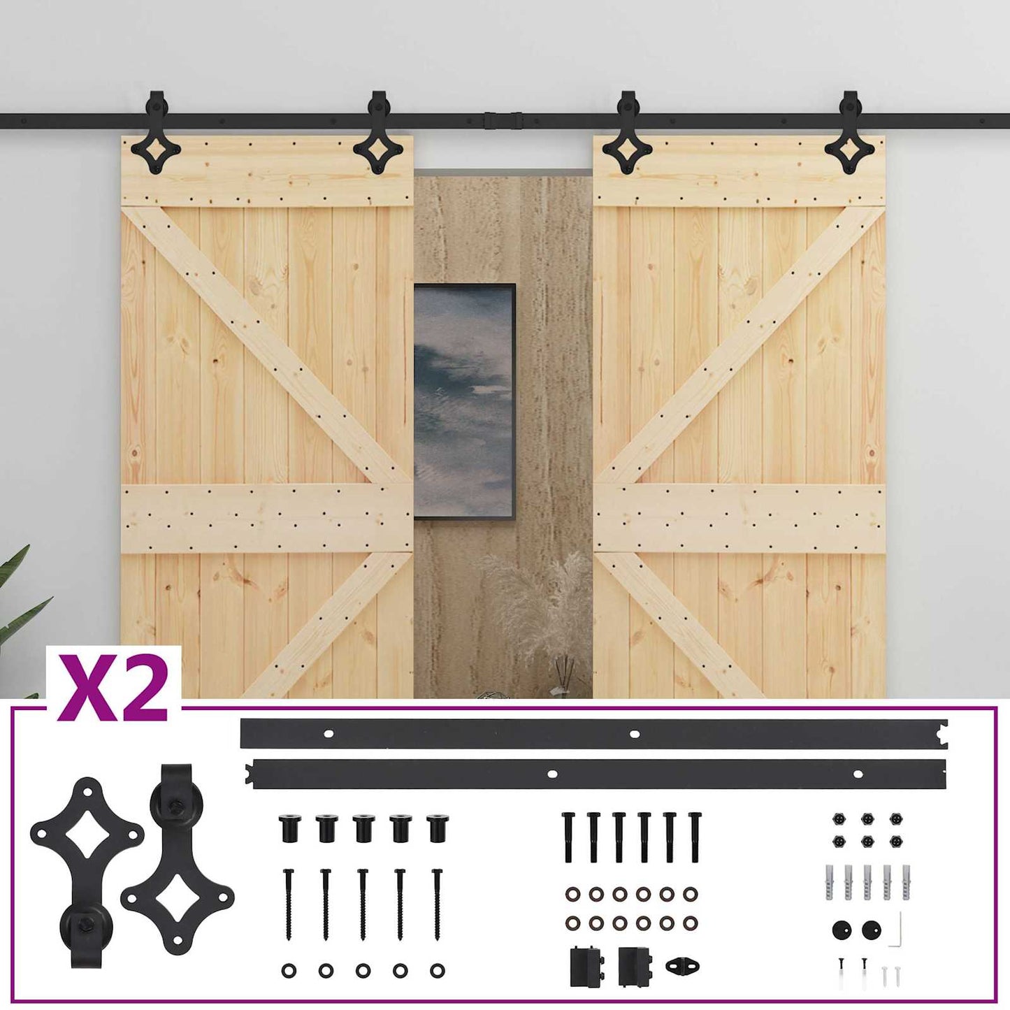 Sliding Door 2 pcs 80 x 210 cm Solid Pine Wood