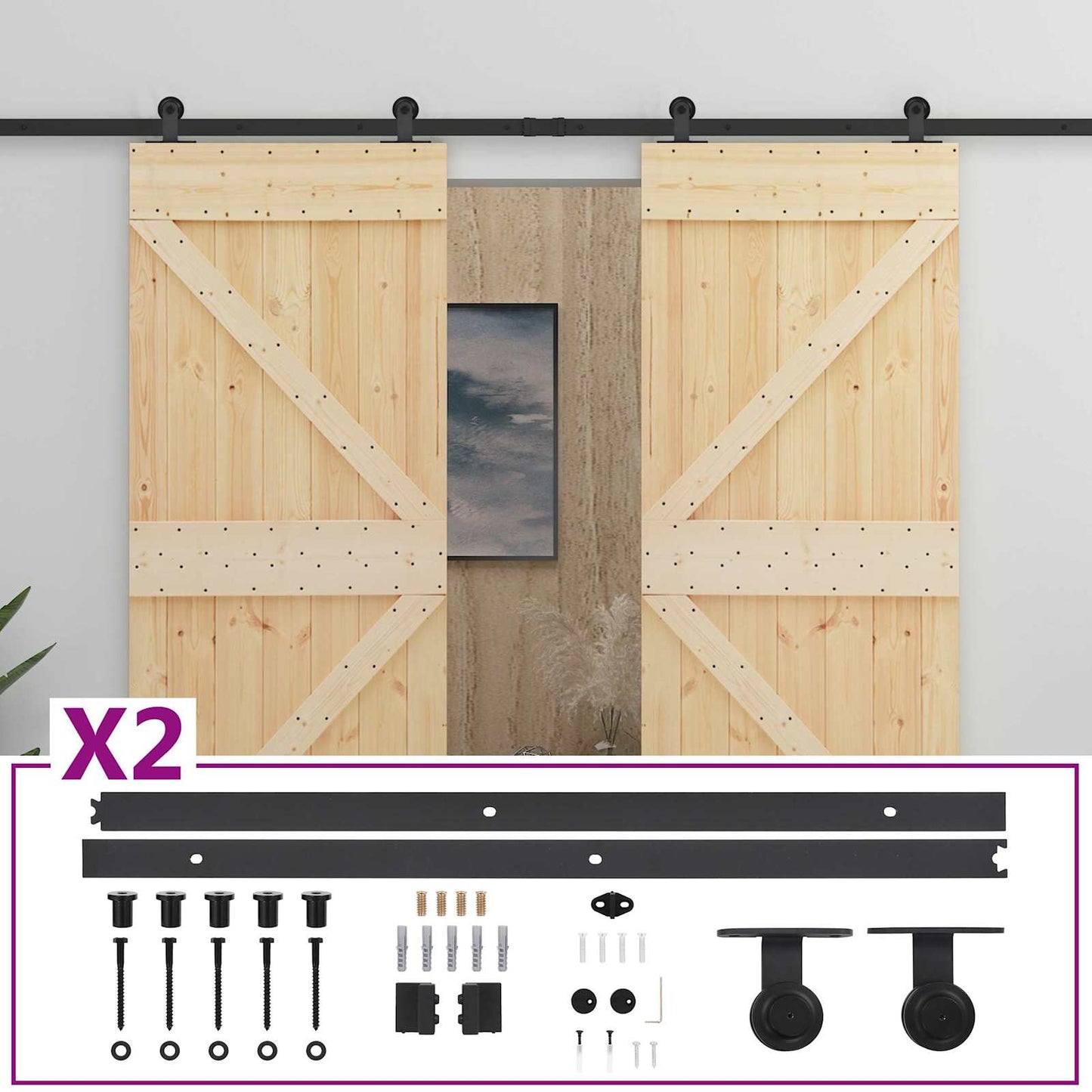 Sliding Door 2 pcs 80 x 210 cm Solid Pine Wood