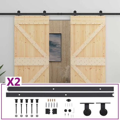 Sliding Door 2 pcs Natural and Black Solid Pine Wood