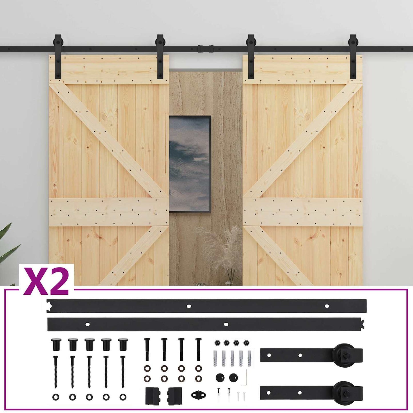 Sliding Door 2 pcs 80 x 210 cm Solid Pine Wood