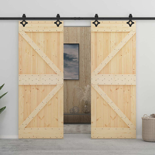 Sliding Door 2 pcs 90 x 210 cm Solid Pine Wood