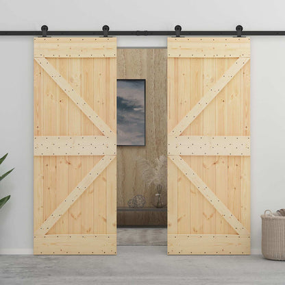Sliding Door 2 pcs Natural and Black Solid Pine Wood