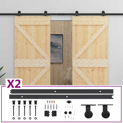 Sliding Door 2 pcs Natural and Black Solid Pine Wood