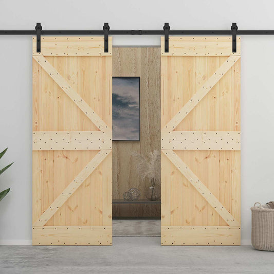 Sliding Door 2 pcs 90 x 210 cm Solid Pine Wood