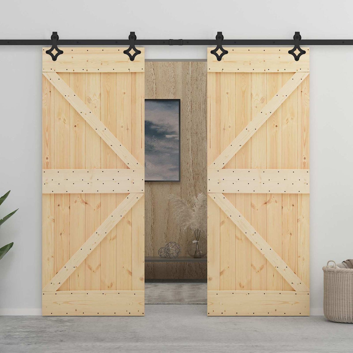 Sliding Door 2 pcs 100 x 210 cm Solid Pine Wood