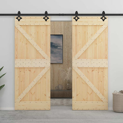 Sliding Door 2 pcs 100 x 210 cm Solid Pine Wood
