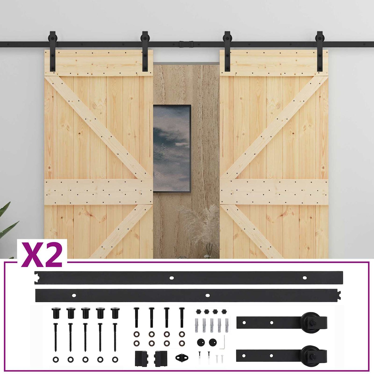 Sliding Door 2 pcs 100 x 210 cm Solid Pine Wood