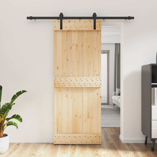 Sliding Door Natural and Black 80 x 210 cm Solid Pine Wood