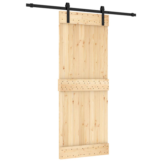 Sliding Door Natural and Black 80 x 210 cm Solid Pine Wood