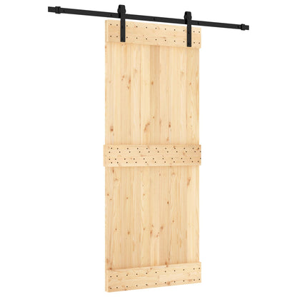 Sliding Door Natural and Black 85 x 210 cm Solid Pine Wood