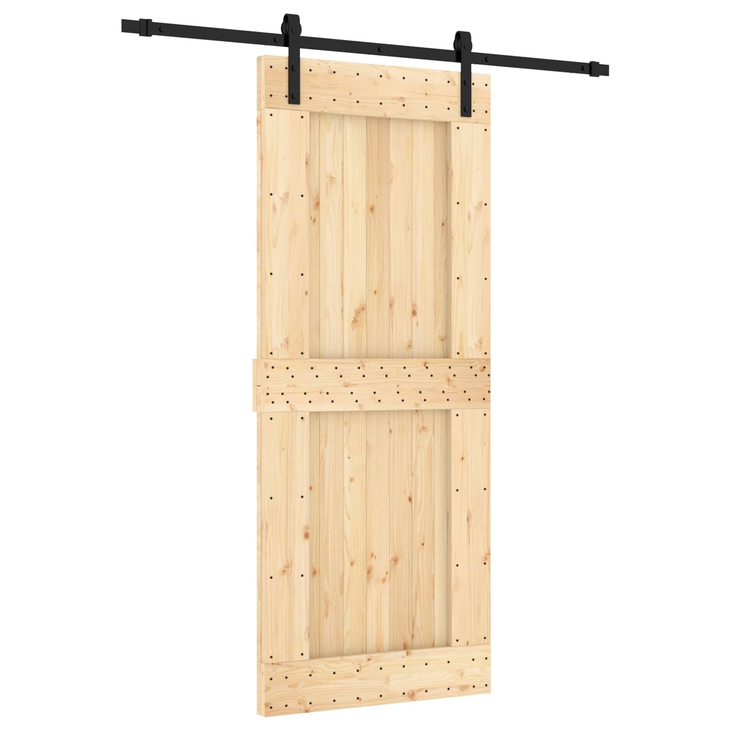 Sliding Door Natural and Black 85 x 210 cm Solid Pine Wood