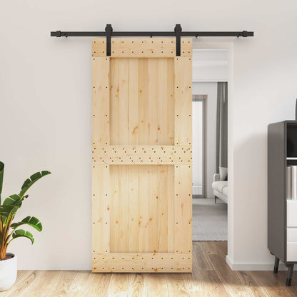 Sliding Door Natural and Black 90 x 210 cm Solid Pine Wood