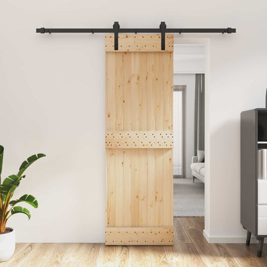 Sliding Door Natural and Black 70 x 210 cm Solid Pine Wood