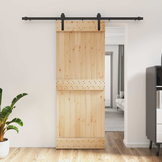 Sliding Door Natural and Black 80 x 210 cm Solid Pine Wood