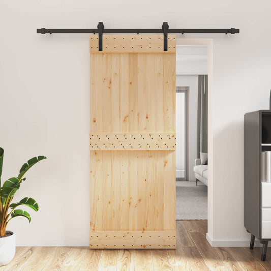 Sliding Door Natural and Black 85 x 210 cm Solid Pine Wood