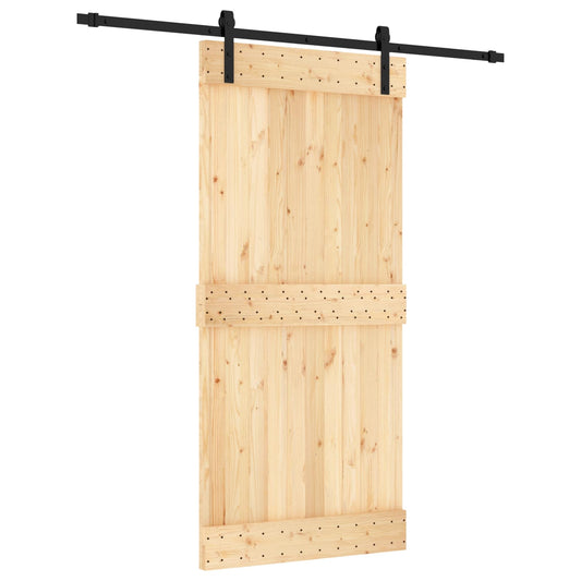Sliding Door Natural and Black 95 x 210 cm Solid Pine Wood
