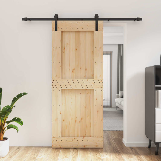 Sliding Door Natural and Black 85 x 210 cm Solid Pine Wood