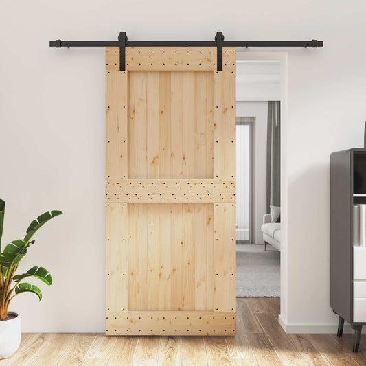 Sliding Door Natural and Black 95 x 210 cm Solid Pine Wood