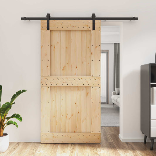 Sliding Door Natural and Black 100 x 210 cm Solid Pine Wood