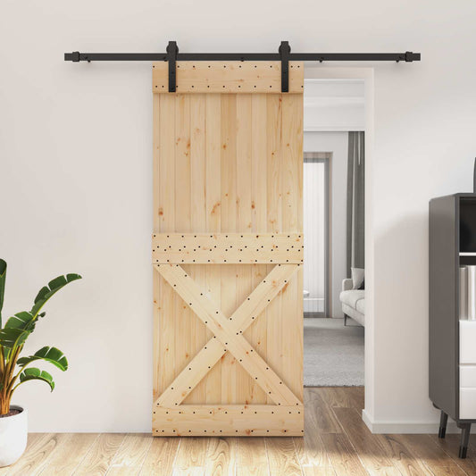 Sliding Door Natural and Black 85 x 210 cm Solid Pine Wood