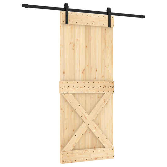 Sliding Door Natural and Black 85 x 210 cm Solid Pine Wood